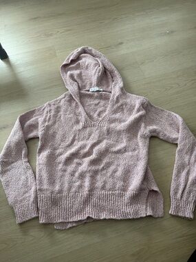 White + Warren Blush Pink Hooded Cowl Sweater